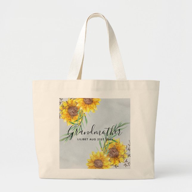 GRANDMA Gifts - Sunflower Themed Personalised Large Tote Bag (Front)