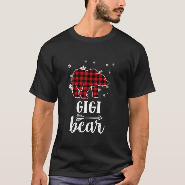 Grandma Gigi Bear Xmas Pajama Red Plaid Buffalo PJ T-Shirt (Front)