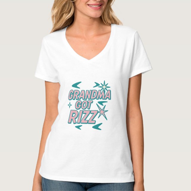 Grandma Got Rizz — Atomic Teal‑Pink Pop T-Shirt (Front)