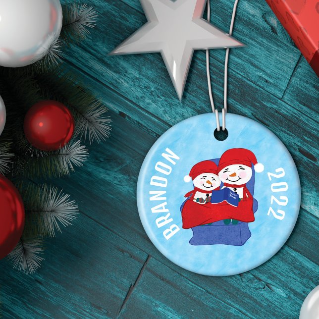 Grandma Grandchild Snuggled Snowmen Christmas Ceramic Tree Decoration (Creator Uploaded)