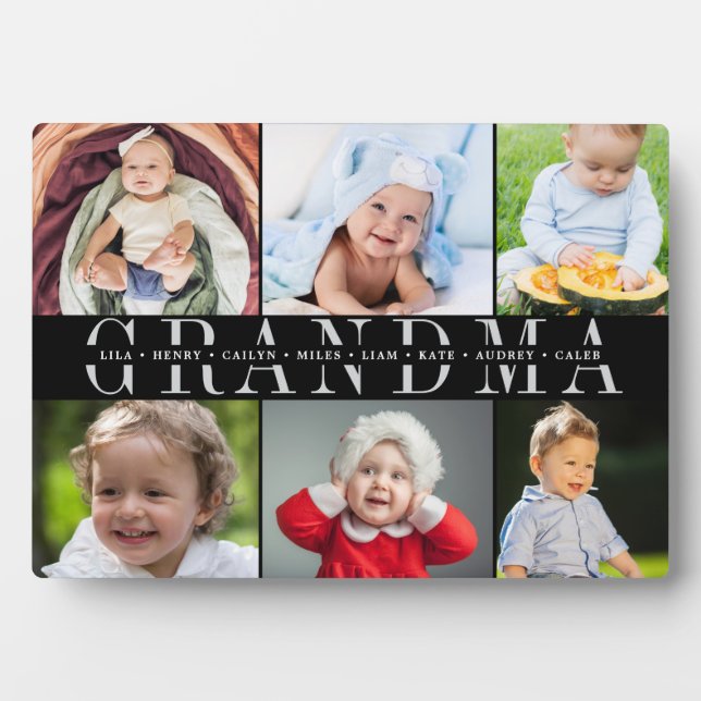 "Grandma" Grandchildren Names 6 Photo Collage Plaque (Front)