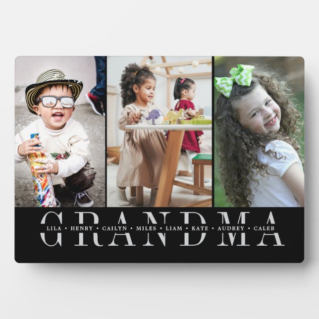 "Grandma" Grandchildren Names 6 Photo Collage Plaque (Front)