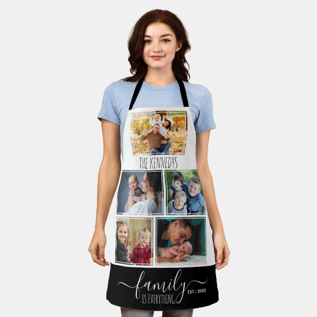 Grandma Grandkids 5 Photo Collage Family Name  Apron (Worn)