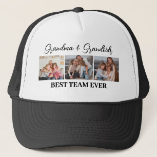 Grandma & Grandkids Best Team Ever Custom 3 Photos Trucker Hat