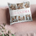 Grandma Grandkids Family Photo Collage Cushion<br><div class="desc">Personalized mothers day grandmother pillow featuring a 6 photo collage template of the grandchildren,  the saying 'grandkids make life grand' in a elegant script font,  'GRANDMA' in a pretty pink gradient font,  and their names.</div>