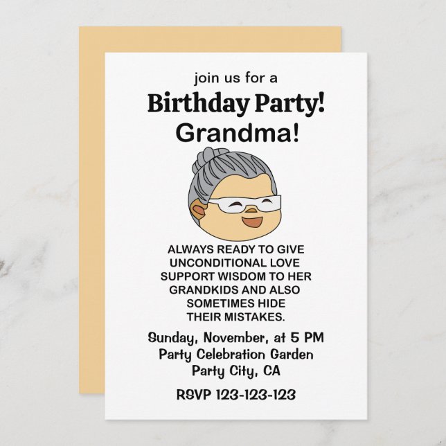 Grandma Grandmother Birthday Party Invitation (Front/Back)