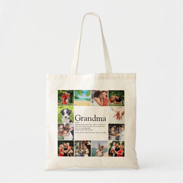 Grandma, Grandmother Definition 12 Photo Collage Tote Bag (Front)