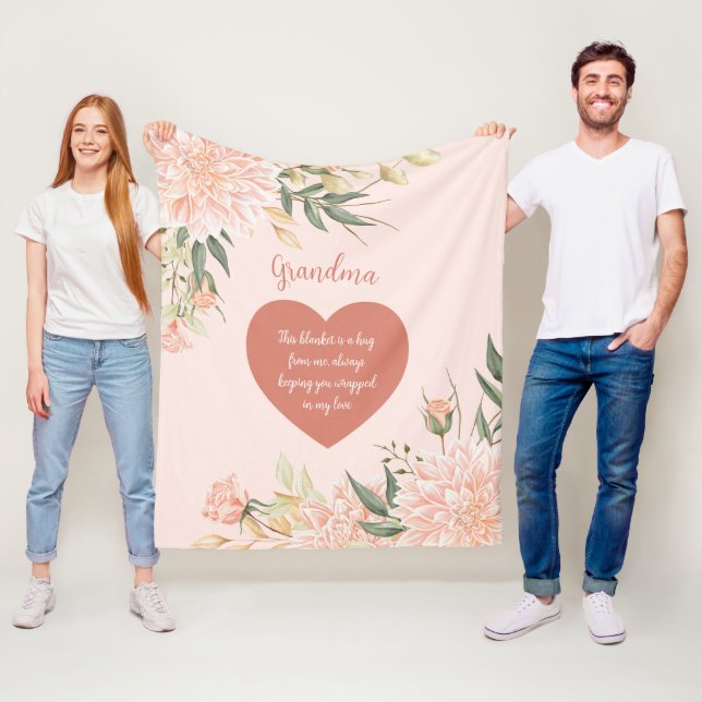 Grandma Grandmother Quote Watercolor Pink Floral  Fleece Blanket (In Situ)