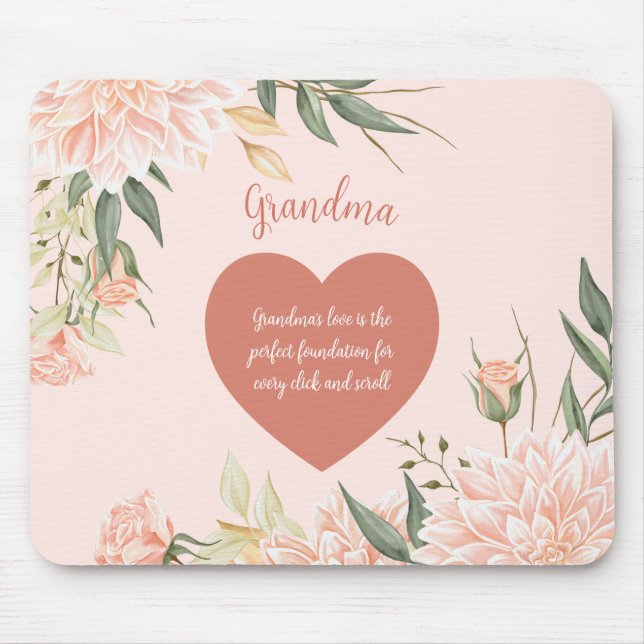 Grandma Grandmother Quote Watercolor Pink Floral  Mouse Pad (Front)