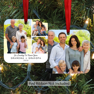 Grandma Grandpa 4 Photo Grandparents Christmas Metal Tree Decoration
