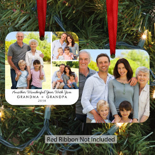 Grandma Grandpa 4 Photo Grandparents Christmas Metal Tree Decoration