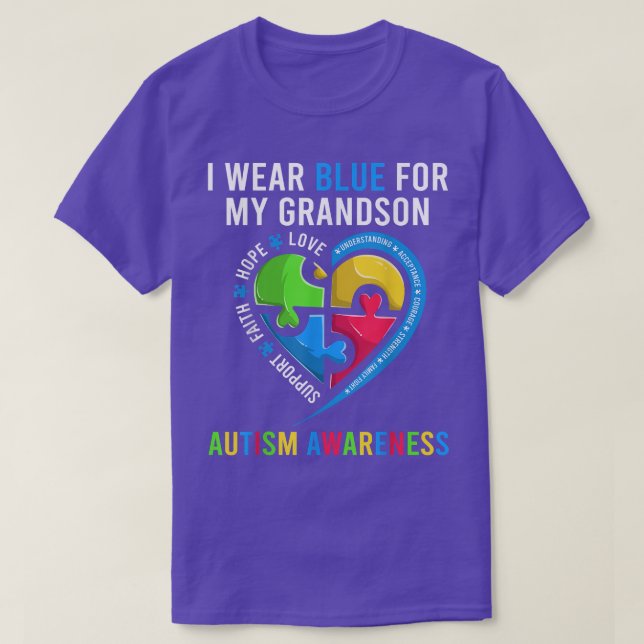 Grandma Grandpa Autism Heart Tee I Wear Blue For M (Design Front)