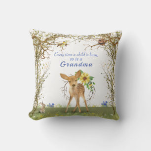 Grandma & Grandpa Fawn Owl Bunny Flowers Cushion