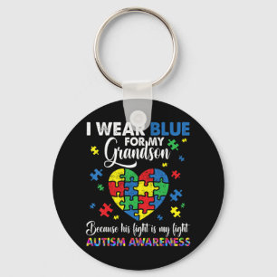 Grandma Grandpa I Wear Blue For My Grandson Autism Key Ring