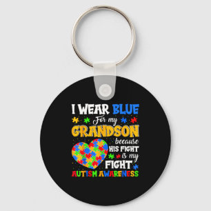 Grandma Grandpa I Wear Blue For My Grandson Autism Key Ring