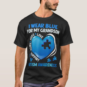 Grandma Grandpa I Wear Blue For My Grandson Autism T-Shirt