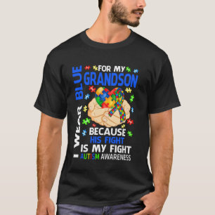 Grandma Grandpa I Wear Blue For My Grandson Autism T-Shirt