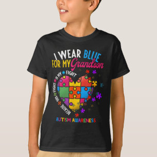 Grandma Grandpa I Wear Blue For My Grandson Autism T-Shirt