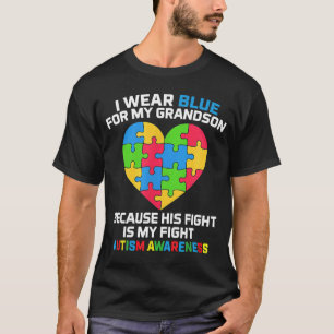 Grandma Grandpa I Wear Blue For My Grandson Autism T-Shirt