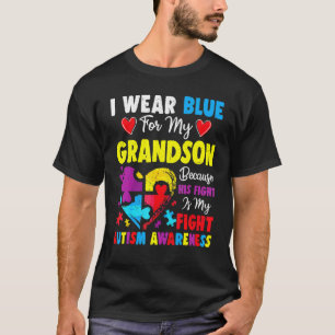 Grandma Grandpa I Wear Blue For My Grandson Autism T-Shirt