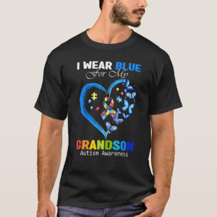 Grandma Grandpa I Wear Blue For My Grandson Autism T-Shirt