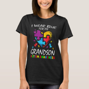 Grandma Grandpa I Wear Blue For My Grandson Autism T-Shirt
