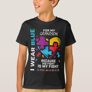 Grandma Grandpa I Wear Blue For My Grandson Autism T-Shirt