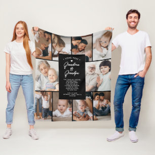 Grandma & Grandpa Love You 10-Photo Collage Modern Fleece Blanket