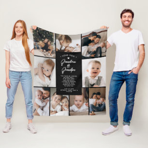 Grandma & Grandpa Love You 9-Photo Collage Modern Fleece Blanket