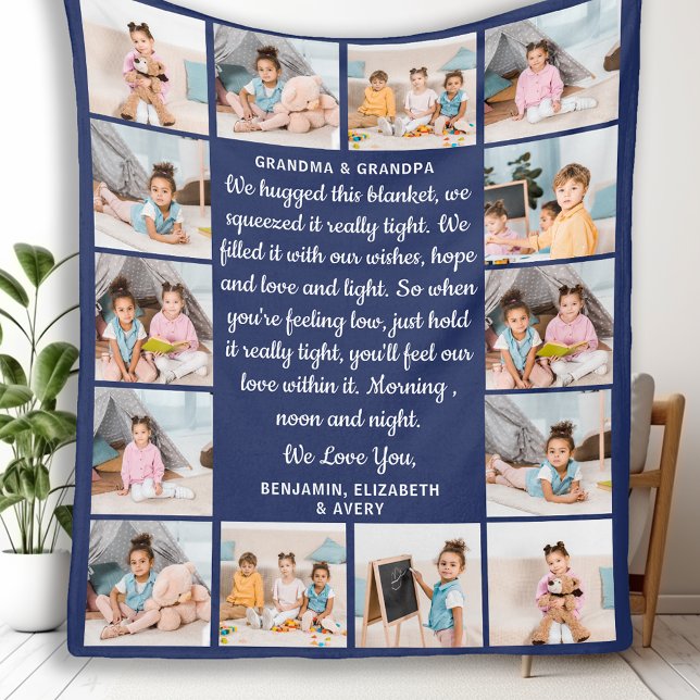 Grandma Grandpa Personalised 14 Photo Collage Poem Fleece Blanket (Creator Uploaded)