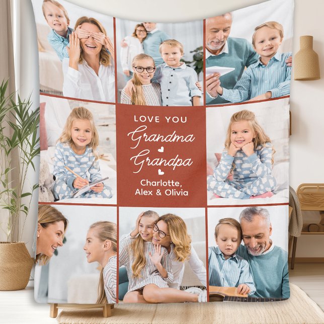 Grandma Grandpa Personalised Terracotta 8 Picture Fleece Blanket (Creator Uploaded)