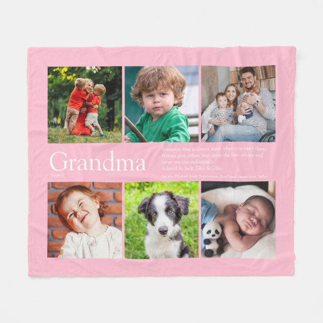 Grandma Granny Definition Photo Collage Pink Fleece Blanket (Front (Horizontal))