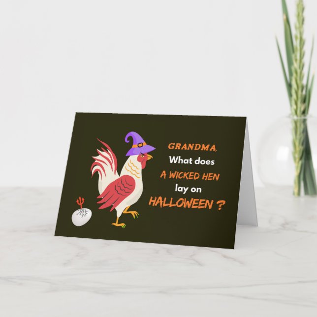 Grandma Halloween with Wicked Hen and Deviled Egg Card (Front)