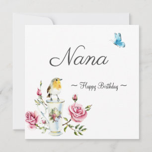 grandma happy birthday bird butterfly vintage rose card