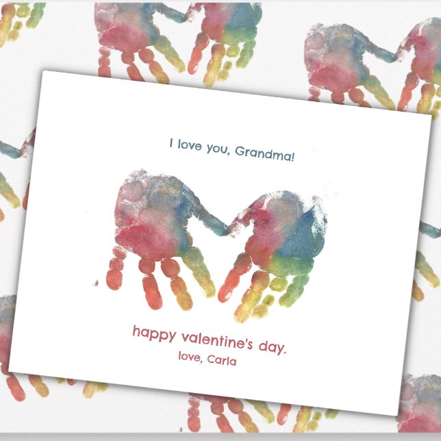Grandma Heart Handprints Valentine's Day Holiday Card (Creator Uploaded)