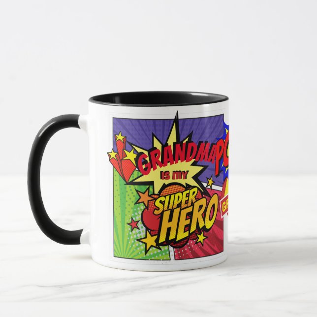 GRANDMA Is My SUPERHERO Personalised COMIC HERO Mug (Left)