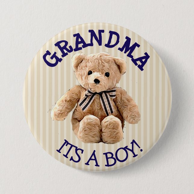 Grandma, Its a Boy Teddy Bear Baby Shower Button (Front)