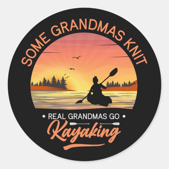 Grandma Kayaking Stone Classic Round Sticker (Front)