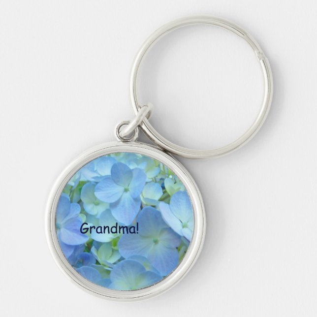 Grandma! keyring Blue Hydrangea Flowers (Front)