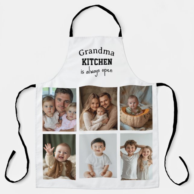 grandma kitchen is always open 6 custom photos apron (Front)