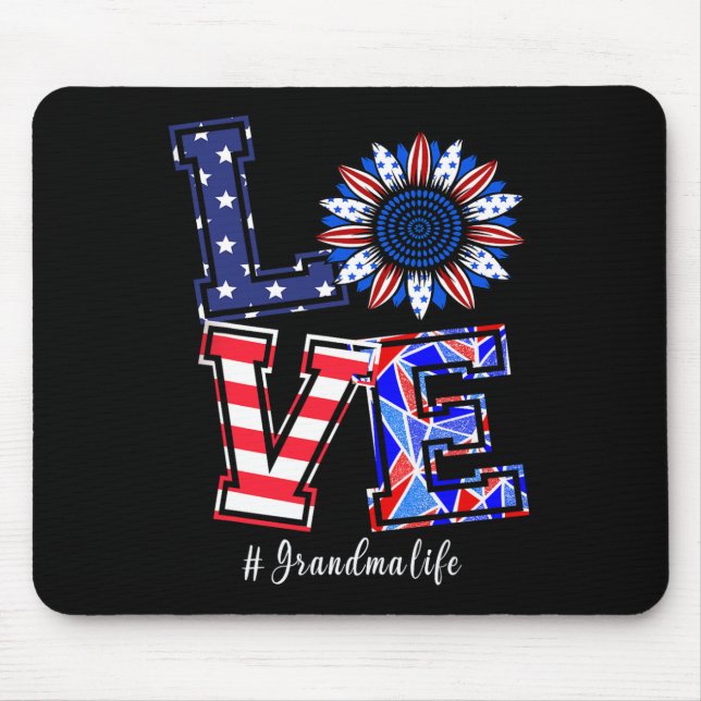 Grandma Life 4th Of July Love Sunflower American F Mouse Pad (Front)