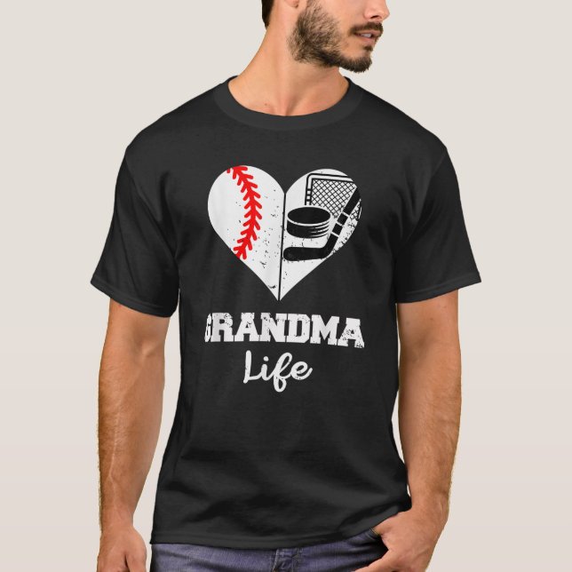 Grandma Life Heart Funny Baseball Hockey Grandma T-Shirt (Front)
