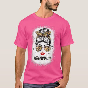 Grandma Life Messy Bun Leopard Women Mother's Day T-Shirt