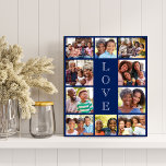 Grandma Love 10 Photo Collage Blue Faux Canvas Print<br><div class="desc">A navy blue photo collage faux canvas print to celebrate the best grandma ever. Customise with 10 photos of her grandchildren,  children and other family members. "LOVE" is written down the middle in elegant white text.</div>