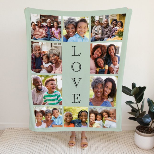 Grandma Love 10 Photo Collage Sage Green Sherpa Blanket (Creator Uploaded)