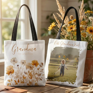 Grandma Love Grows Here Wildflower Photo Tote Bag