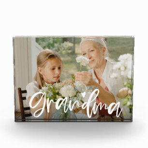 Grandma Love Script Personalised Gift Photo Block