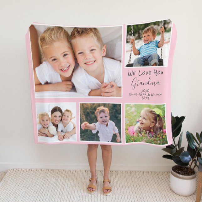 Grandma Love You 5 Photo Pink Sherpa Blanket (Creator Uploaded)