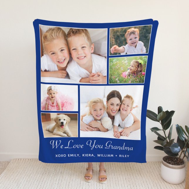 Grandma Love You Personalised Photo Blue Sherpa Blanket (Creator Uploaded)