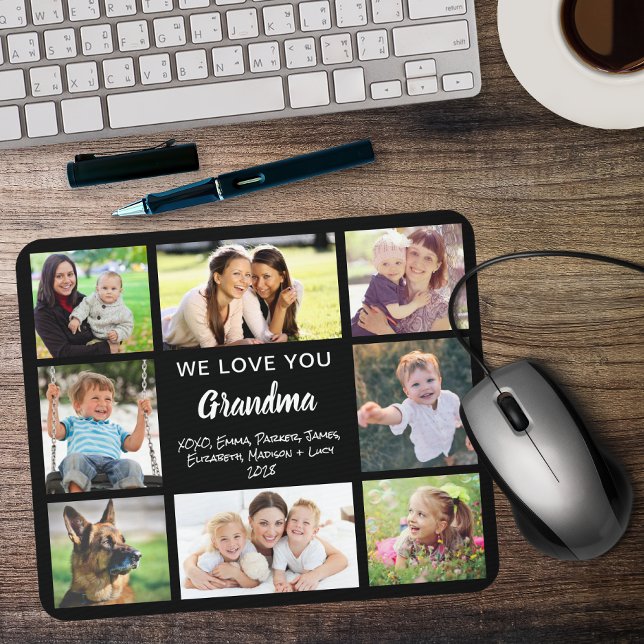 Grandma Love You Photo Collage Black Mouse Pad (Creator Uploaded)